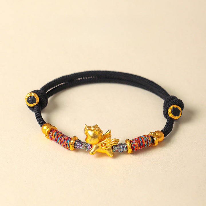 Bracelet de protection en corde tressée dorée plaquée or et or, orné de pierres de Buddha Stones , année du Cheval - Cordon noir (Tour de poignet : 15-18 cm) - image 16