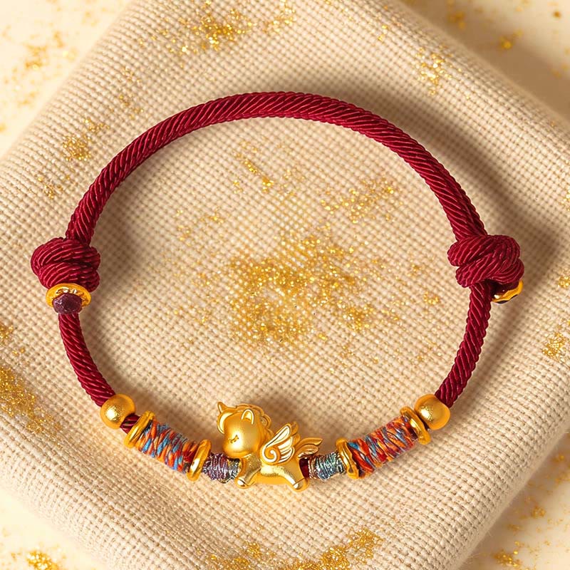 Bracelet de protection en corde tressée dorée plaquée or et or, orné de pierres de Buddha Stones , année du Cheval - image 0
