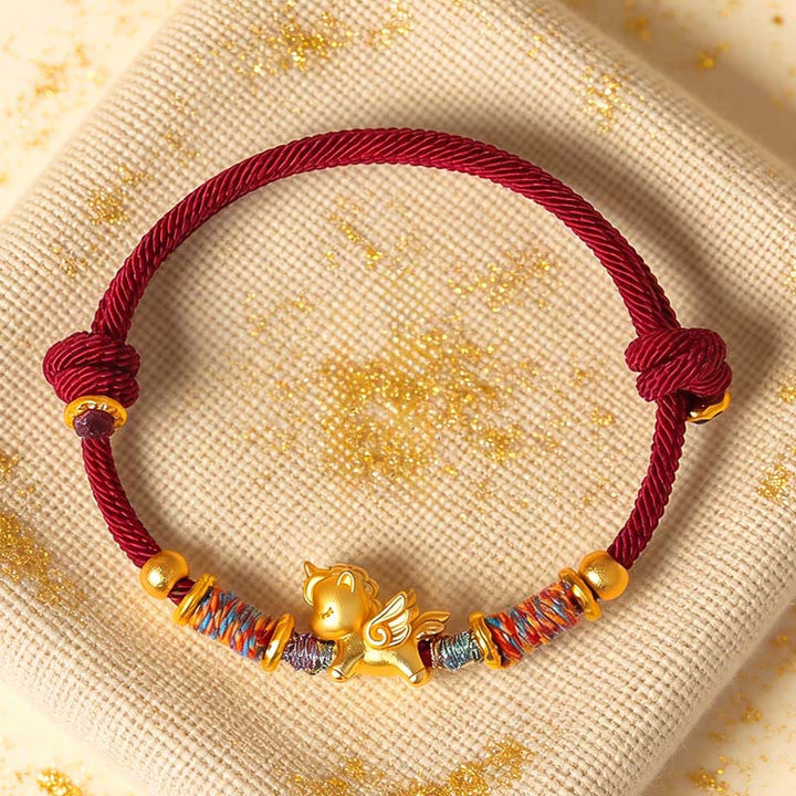 Bracelet de protection en corde tressée dorée plaquée or et or, orné de pierres de Buddha Stones , année du Cheval - image 0