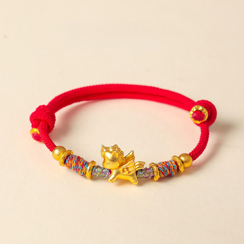 Bracelet de protection en corde tressée dorée plaquée or et or, orné de pierres de Buddha Stones , année du Cheval - Cordon rouge (Tour de poignet : 15-18 cm) - image 9
