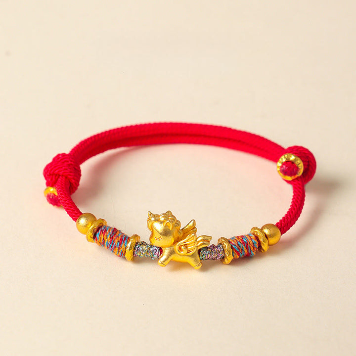 Bracelet de protection en corde tressée dorée plaquée or et or, orné de pierres de Buddha Stones , année du Cheval - Cordon rouge (Tour de poignet : 15-18 cm) - image 9