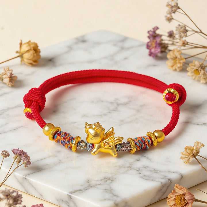 Bracelet de protection en corde tressée dorée plaquée or et or, orné de pierres de Buddha Stones , année du Cheval - image 12