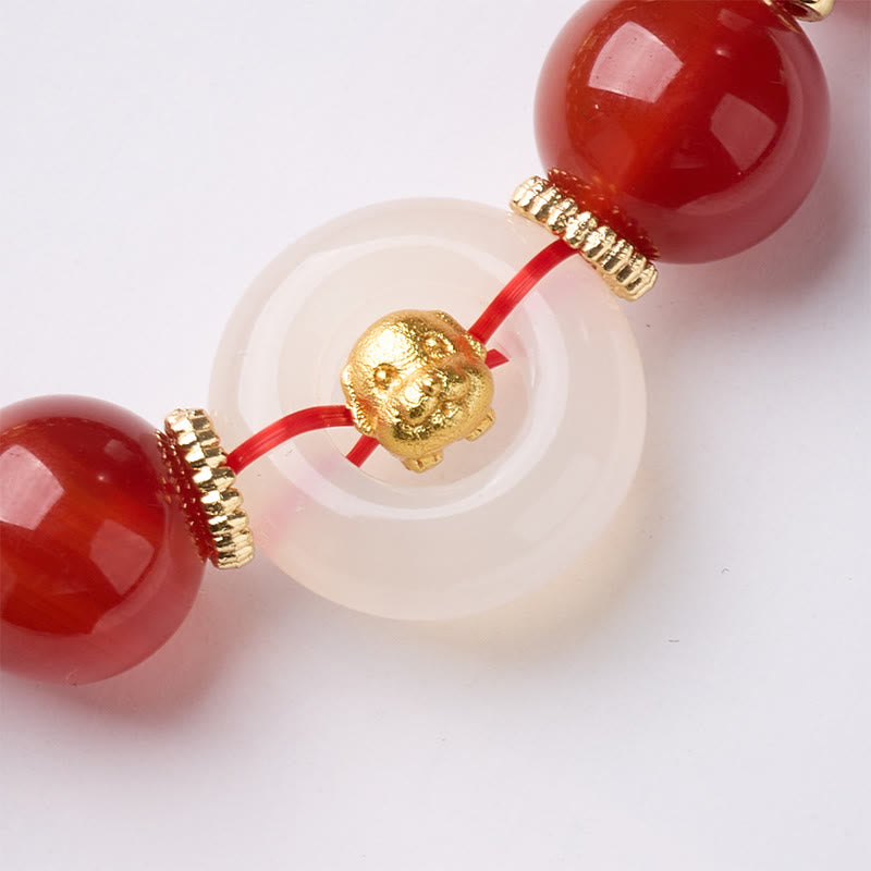 Bracelet de la paix en agate rouge et calcédoine blanche, symbole de l'année du Cheval, avec Buddha Stones et boucle de boucle. - image 30