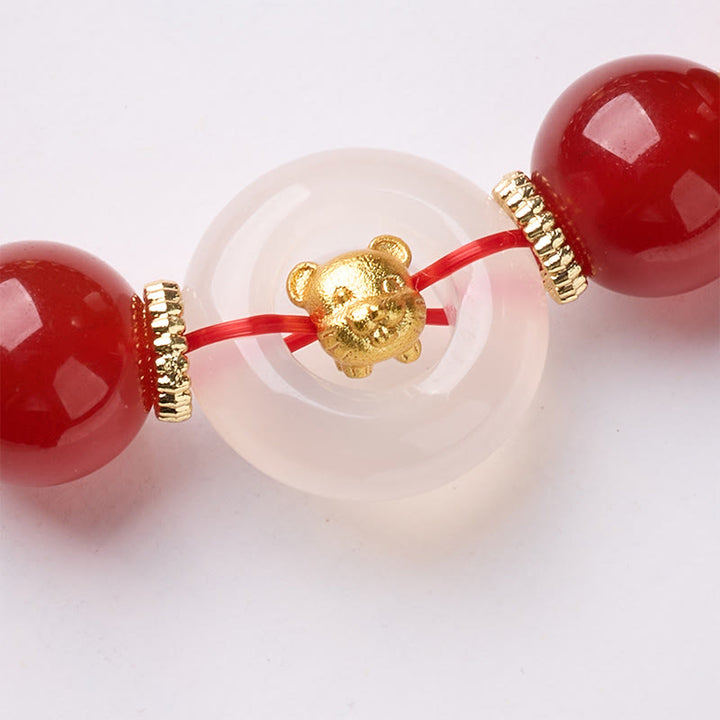 Bracelet de la paix en agate rouge et calcédoine blanche, symbole de l'année du Cheval, avec Buddha Stones et boucle de boucle. - image 11