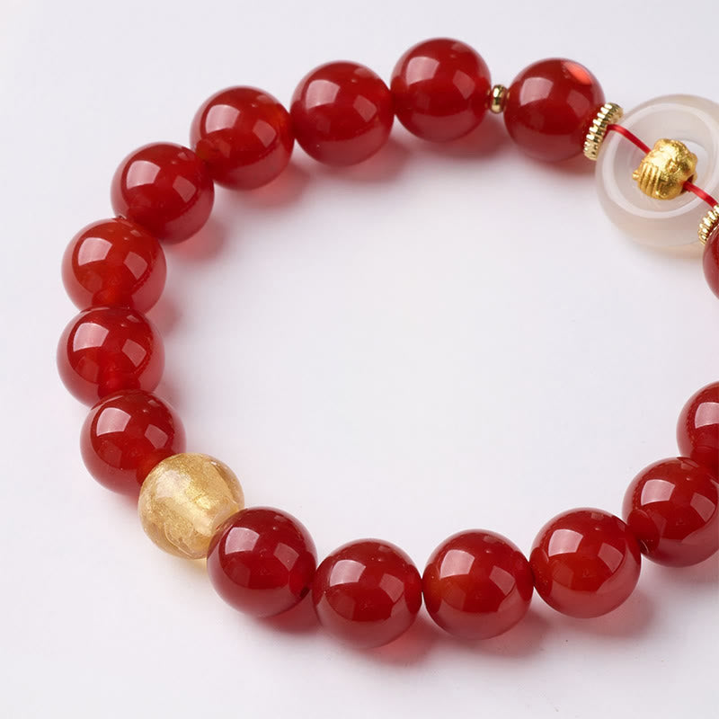Bracelet de la paix en agate rouge et calcédoine blanche, symbole de l'année du Cheval, avec Buddha Stones et boucle de boucle. - image 2