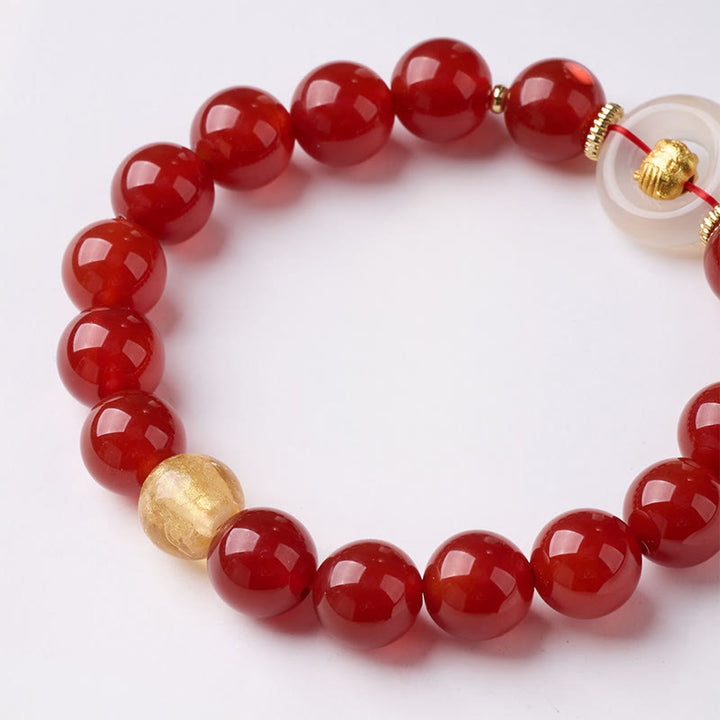 Bracelet de la paix en agate rouge et calcédoine blanche, symbole de l'année du Cheval, avec Buddha Stones et boucle de boucle. - image 2