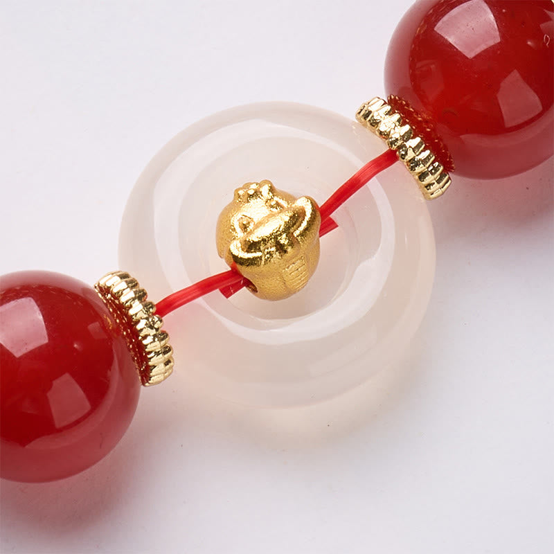 Bracelet de la paix en agate rouge et calcédoine blanche, symbole de l'année du Cheval, avec Buddha Stones et boucle de boucle. - image 21