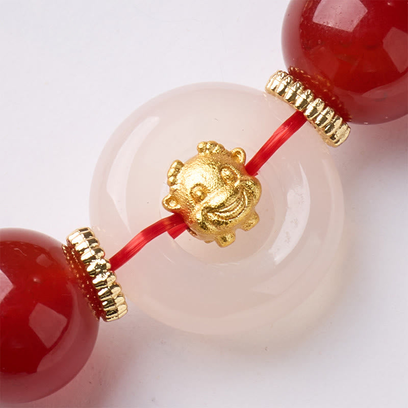 Bracelet de la paix en agate rouge et calcédoine blanche, symbole de l'année du Cheval, avec Buddha Stones et boucle de boucle. - image 13