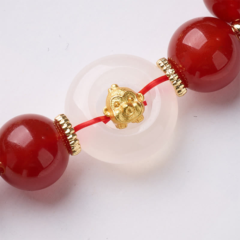 Bracelet de la paix en agate rouge et calcédoine blanche, symbole de l'année du Cheval, avec Buddha Stones et boucle de boucle. - image 25