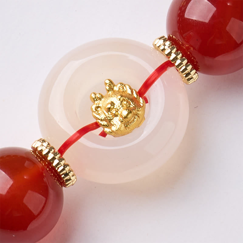 Bracelet de la paix en agate rouge et calcédoine blanche, symbole de l'année du Cheval, avec Buddha Stones et boucle de boucle. - image 19
