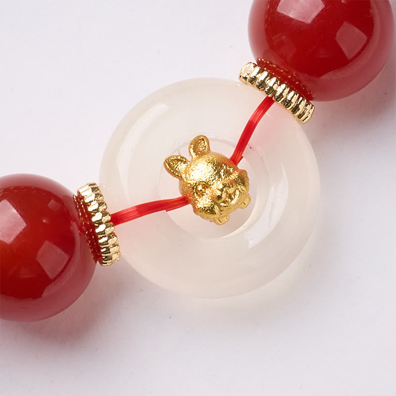 Bracelet de la paix en agate rouge et calcédoine blanche, symbole de l'année du Cheval, avec Buddha Stones et boucle de boucle. - image 17