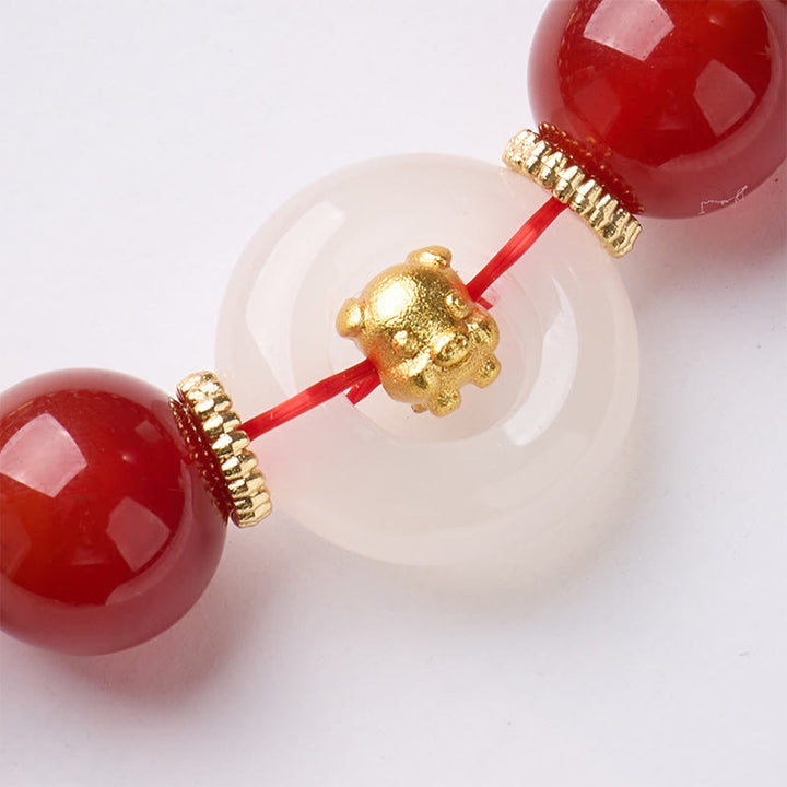 Bracelet de la paix en agate rouge et calcédoine blanche, symbole de l'année du Cheval, avec Buddha Stones et boucle de boucle. - image 32