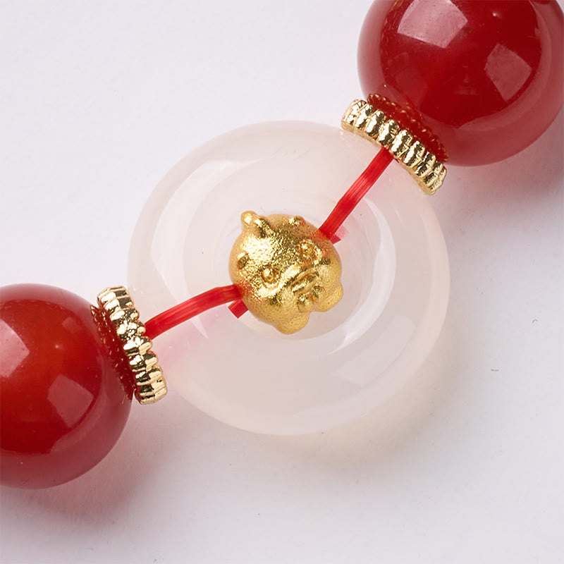 Bracelet de la paix en agate rouge et calcédoine blanche, symbole de l'année du Cheval, avec Buddha Stones et boucle de boucle. - image 27