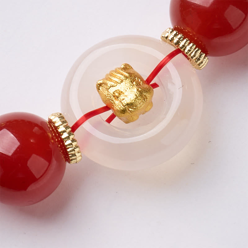 Bracelet de la paix en agate rouge et calcédoine blanche, symbole de l'année du Cheval, avec Buddha Stones et boucle de boucle. - image 3