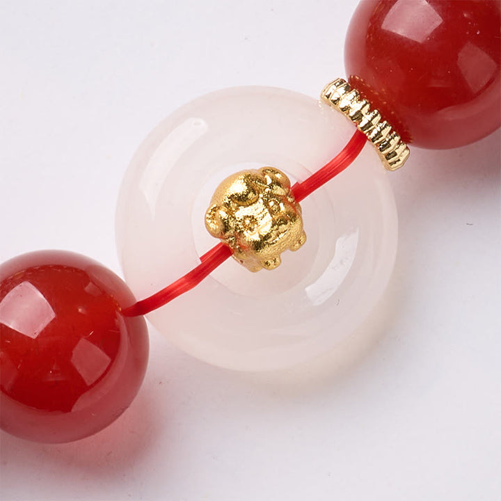 Bracelet de la paix en agate rouge et calcédoine blanche, symbole de l'année du Cheval, avec Buddha Stones et boucle de boucle. - image 23