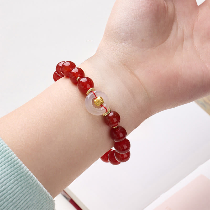 Bracelet de la paix en agate rouge et calcédoine blanche, symbole de l'année du Cheval, avec Buddha Stones et boucle de boucle. - image 4