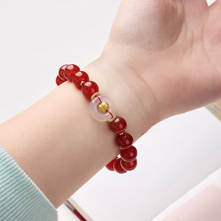 Bracelet de la paix en agate rouge et calcédoine blanche, symbole de l'année du Cheval, avec Buddha Stones et boucle de boucle. - image 4