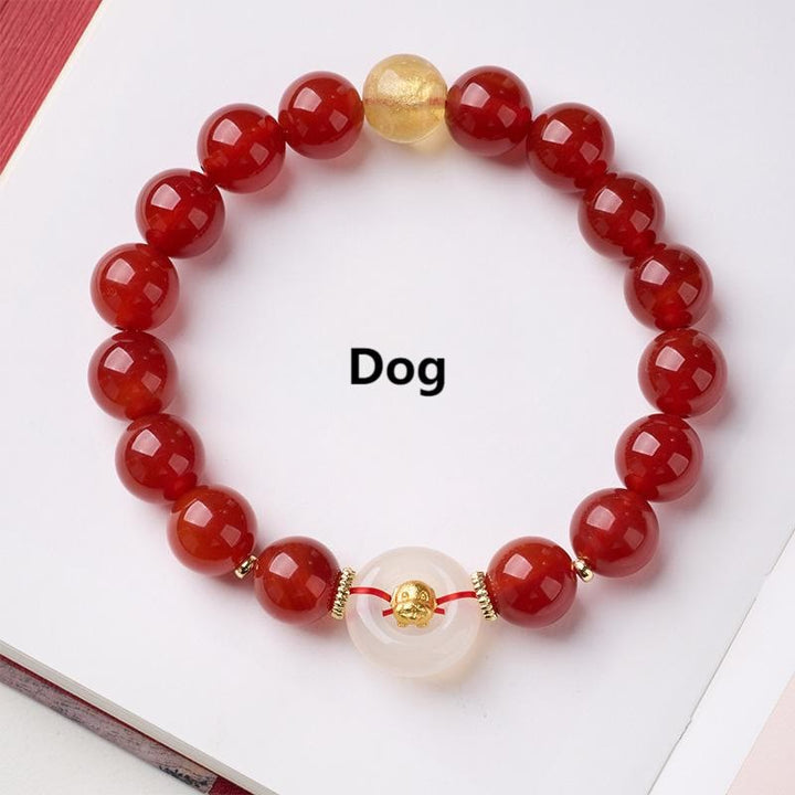 Bracelet de la paix en agate rouge et calcédoine blanche, symbole de l'année du Cheval, avec Buddha Stones et boucle de boucle. - Chien - image 29