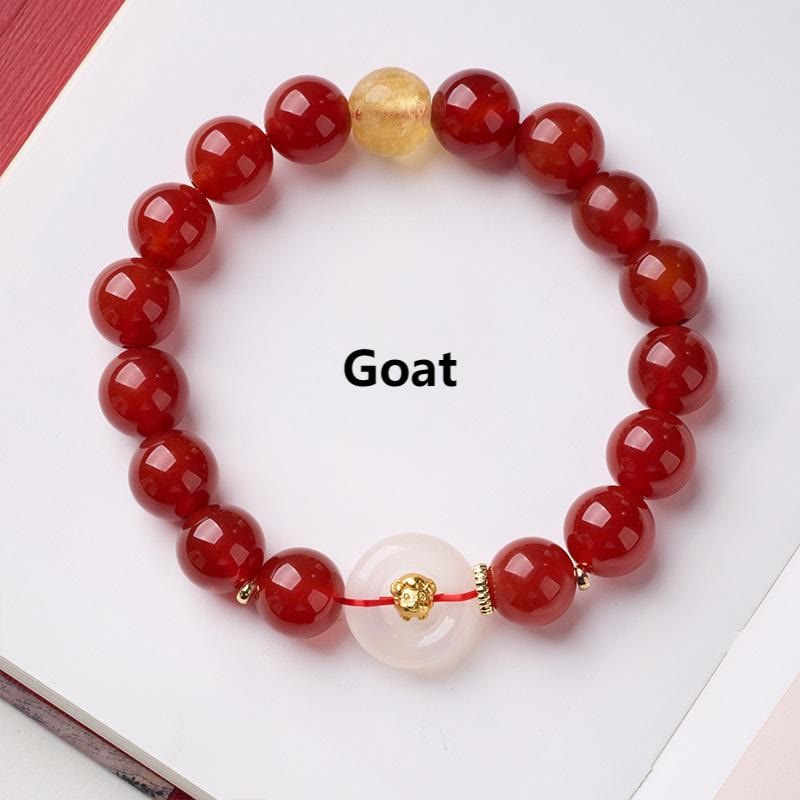 Bracelet de la paix en agate rouge et calcédoine blanche, symbole de l'année du Cheval, avec Buddha Stones et boucle de boucle. - Chèvre - image 22