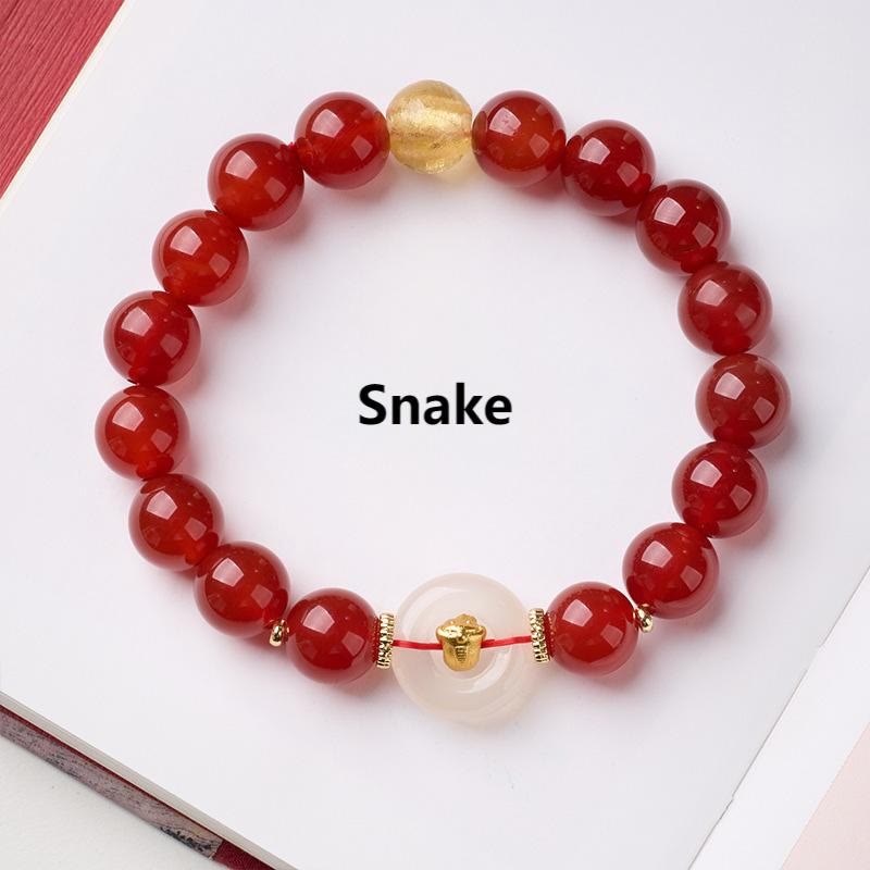 Bracelet de la paix en agate rouge et calcédoine blanche, symbole de l'année du Cheval, avec Buddha Stones et boucle de boucle. - Serpent - image 20