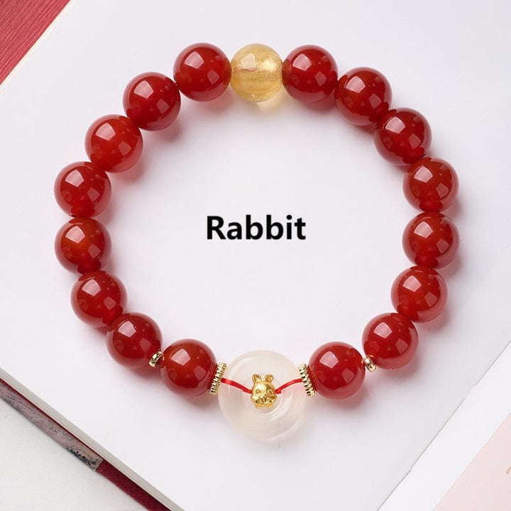 Bracelet de la paix en agate rouge et calcédoine blanche, symbole de l'année du Cheval, avec Buddha Stones et boucle de boucle. - Lapin - image 16