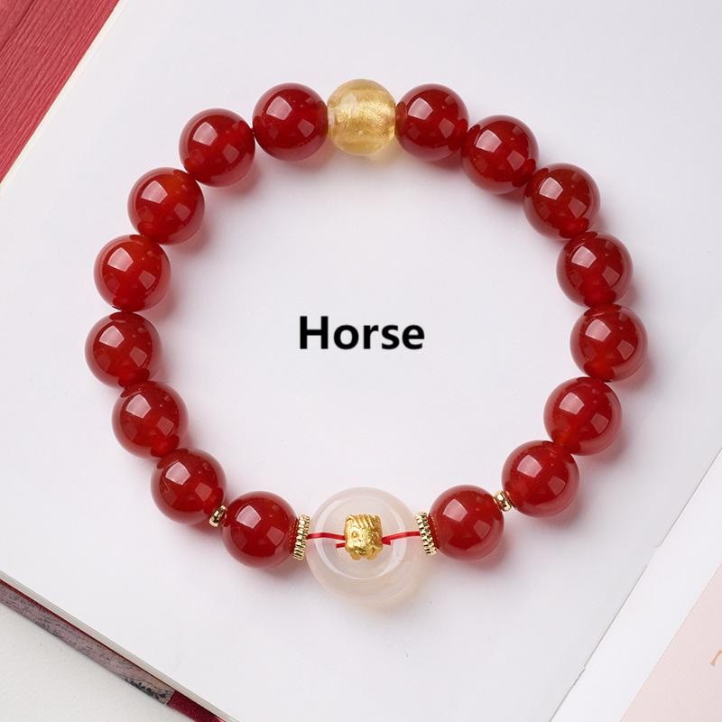 Bracelet de la paix en agate rouge et calcédoine blanche, symbole de l'année du Cheval, avec Buddha Stones et boucle de boucle. - image 1