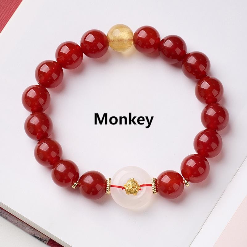 Bracelet de la paix en agate rouge et calcédoine blanche, symbole de l'année du Cheval, avec Buddha Stones et boucle de boucle. - Singe - image 24