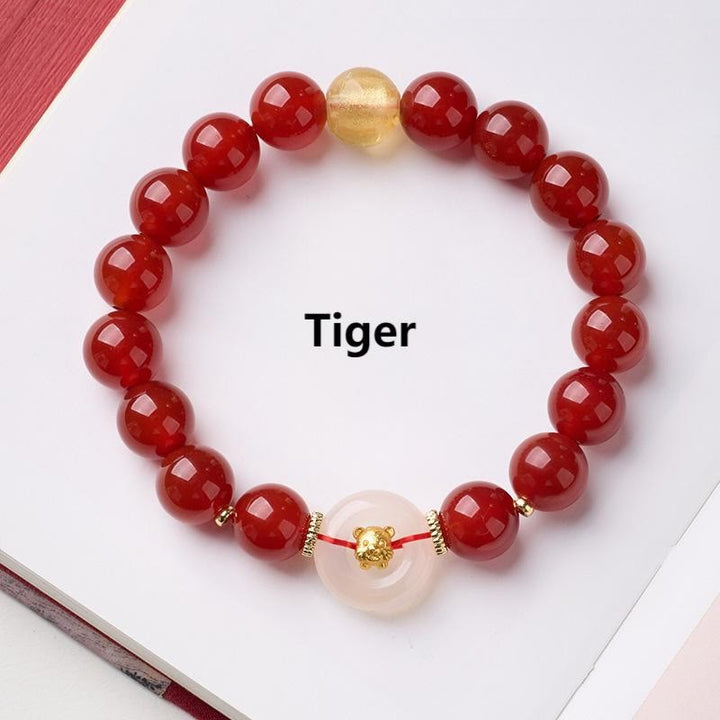 Bracelet de la paix en agate rouge et calcédoine blanche, symbole de l'année du Cheval, avec Buddha Stones et boucle de boucle. - Tigre - image 14