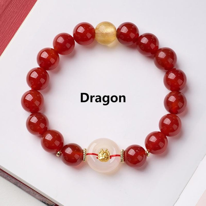 Bracelet de la paix en agate rouge et calcédoine blanche, symbole de l'année du Cheval, avec Buddha Stones et boucle de boucle. - Dragon - image 18