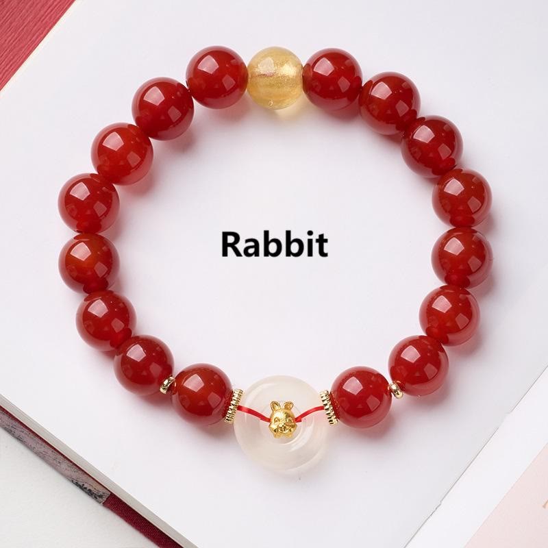 Bracelet de la paix en agate rouge et calcédoine blanche, symbole de l'année du Cheval, avec Buddha Stones et boucle de boucle. - Lapin - image 16