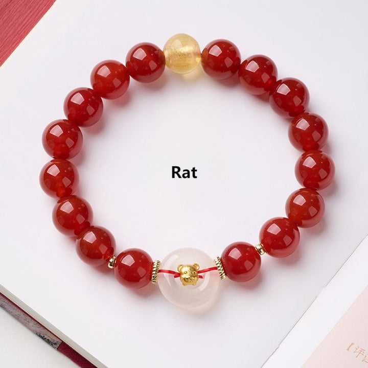Bracelet de la paix en agate rouge et calcédoine blanche, symbole de l'année du Cheval, avec Buddha Stones et boucle de boucle. - Rat - image 10