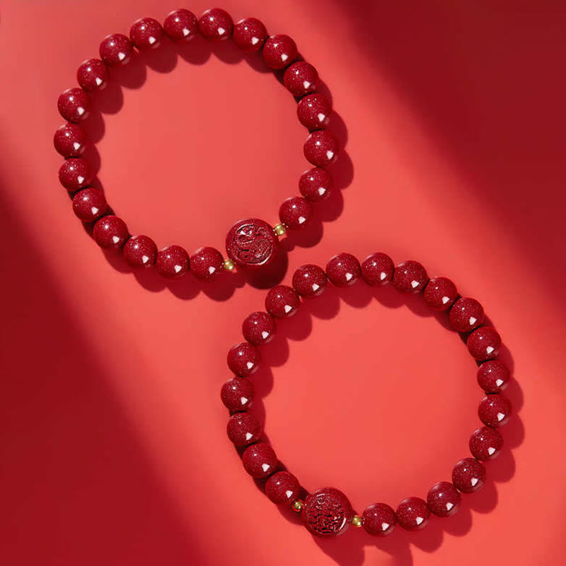Bracelet de bénédiction en cinabre sculpté, orné de Buddha Stones l'année du Cheval dans le zodiaque chinois. - image 35