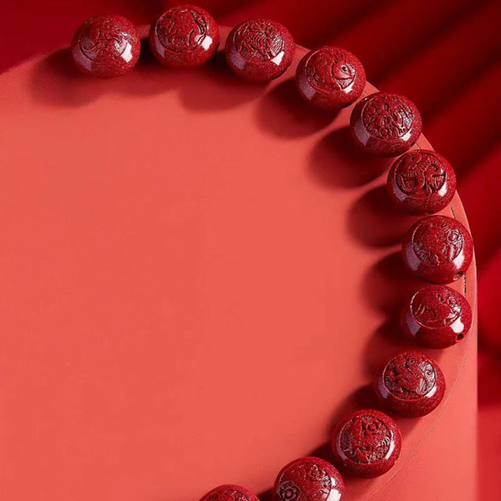 Bracelet en cinabre sculpté, orné de Buddha Stones , symbole de paix et de bénédiction, année du Cheval du zodiaque chinois, signe du Bouddha. - image 40