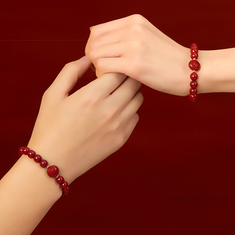 Bracelet de bénédiction en cinabre sculpté, orné de Buddha Stones l'année du Cheval dans le zodiaque chinois. - image 38