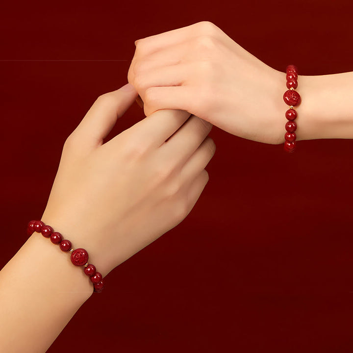 Bracelet de bénédiction en cinabre sculpté, orné de Buddha Stones l'année du Cheval dans le zodiaque chinois. - image 38