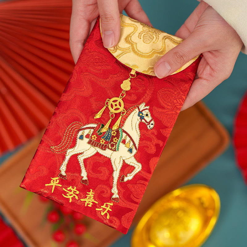 Buddha Stones, broderie chinoise sur enveloppe rouge, paix et joie, année du Cheval 2026, Nouvel An - image 2