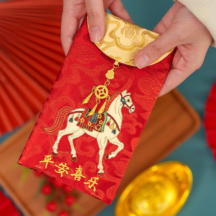 Buddha Stones, broderie chinoise sur enveloppe rouge, paix et joie, année du Cheval 2026, Nouvel An - image 2