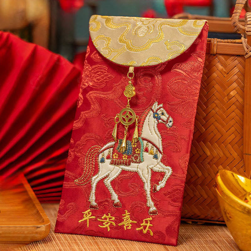 Buddha Stones, broderie chinoise sur enveloppe rouge, paix et joie, année du Cheval 2026, Nouvel An - Enveloppe rouge du cheval - image 0
