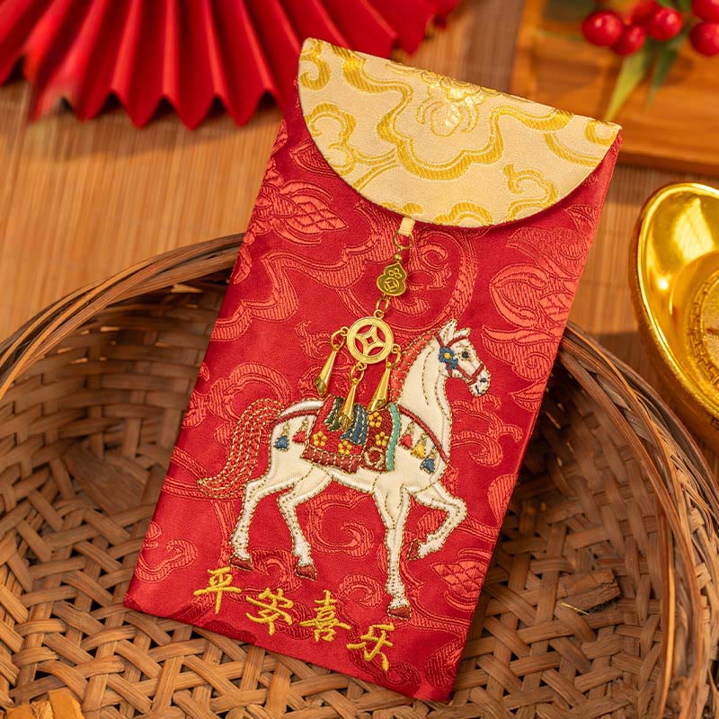 Buddha Stones, broderie chinoise sur enveloppe rouge, paix et joie, année du Cheval 2026, Nouvel An - image 1