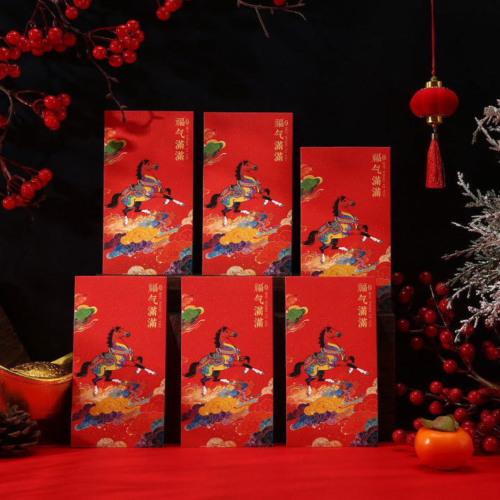 Buddha Stones Année du Cheval 2026 Bénédictions du Nouvel An 6 pièces Enveloppe rouge chinoise - Enveloppe rouge pleine de bénédictions - image 1