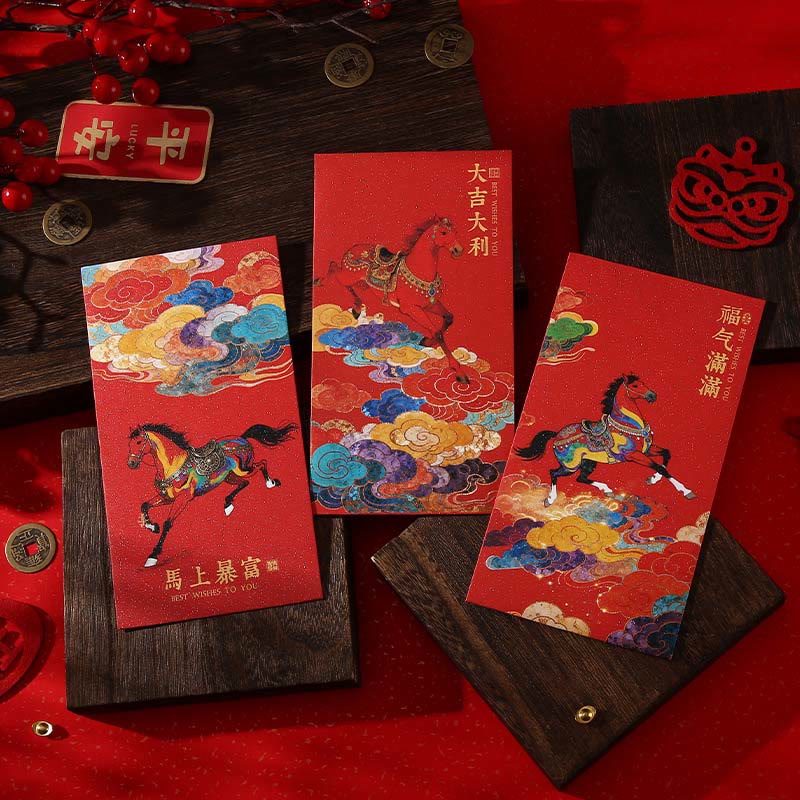 Buddha Stones Année du Cheval 2026 Bénédictions du Nouvel An 6 pièces Enveloppe rouge chinoise - image 13