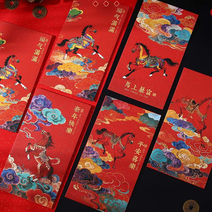 Buddha Stones Année du Cheval 2026 Bénédictions du Nouvel An 6 pièces Enveloppe rouge chinoise - image 18