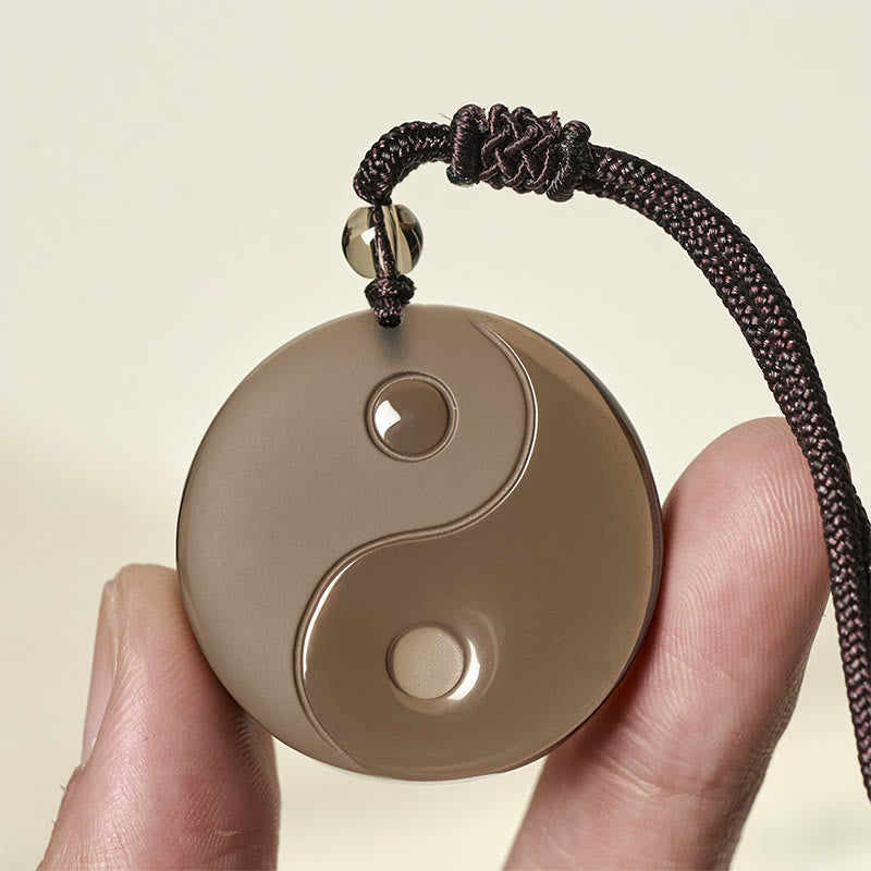 Collier pendentif Yin Yang sculpté en Buddha Stones en obsidienne noire, taoïsme, cinq montagnes sacrées, mantra à neuf caractères, purification - image 17