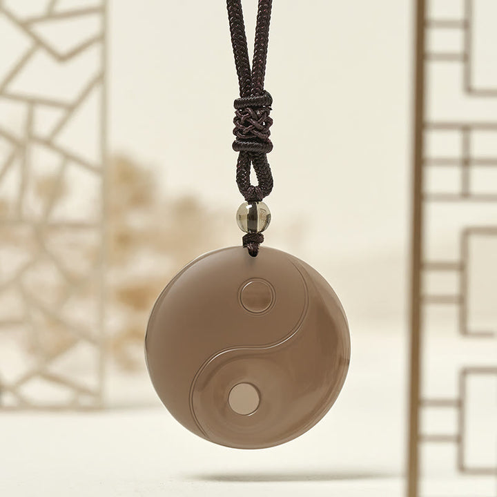 Collier pendentif Yin Yang sculpté en Buddha Stones en obsidienne noire, taoïsme, cinq montagnes sacrées, mantra à neuf caractères, purification - image 15