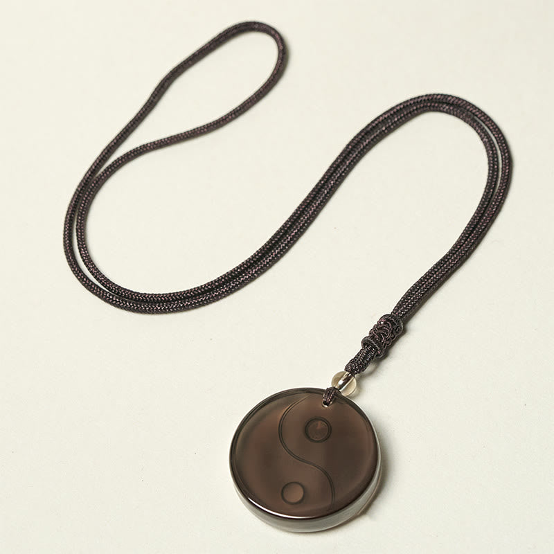 Collier pendentif Yin Yang sculpté en Buddha Stones en obsidienne noire, taoïsme, cinq montagnes sacrées, mantra à neuf caractères, purification - image 20