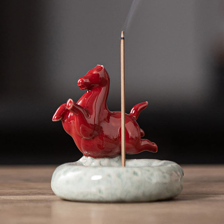 Buddha Stones Année du Cheval 2026 Décoration de maison Nouvel An Brûleur d'encens - Cheval rouge volant (7,4 x 7,4 x 7,2 CM) - image 5
