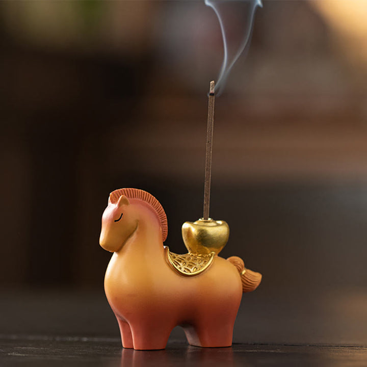 Buddha Stones Année du Cheval 2026 Lingot du Nouvel An Attirer la Richesse Décoration d'intérieur Brûleur d'encens - Brûleur d'encens en forme de lingot de cheval (6,3*2,7*5,6cm) - image 0