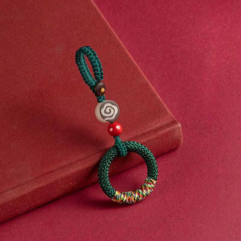 Buddha Stones, cordon tressé à la main en fil coloré, boucle, porte-clés en cinabre ivoire, décoration à suspendre pour téléphone - Porte-clés vert - image 1