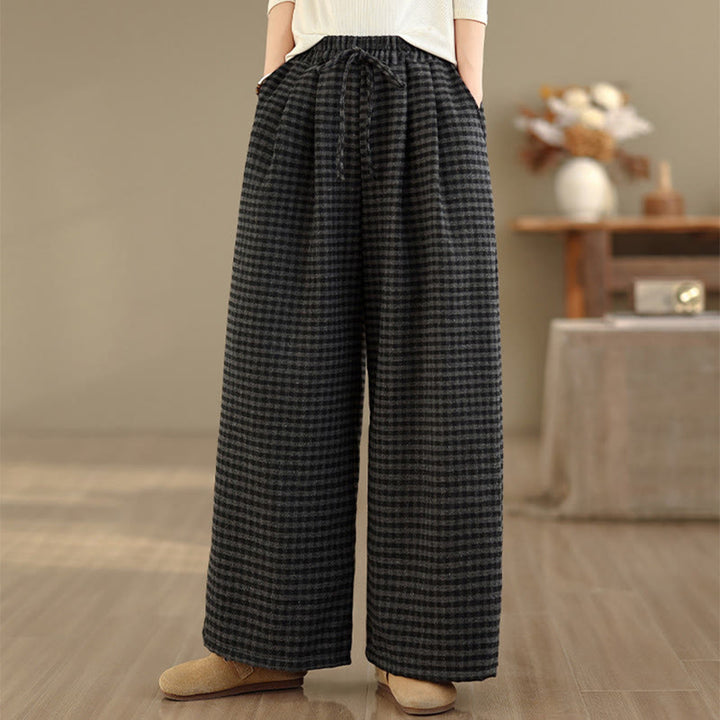 Pantalon large pour femme à motif écossais décontracté Buddha Stones avec poches - image 4