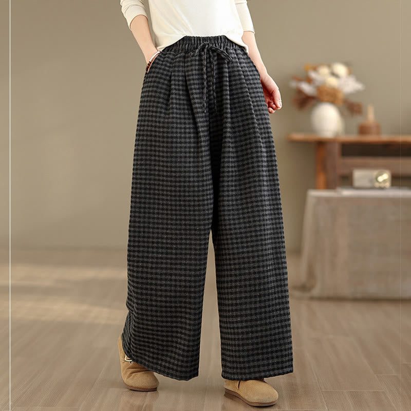 Pantalon large pour femme à motif écossais décontracté Buddha Stones avec poches - image 2